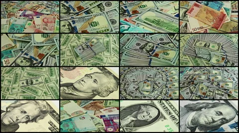 Split screen close up rotation a collection of various money to background. Stock Footage 55634448