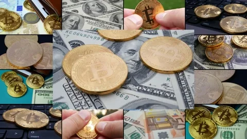 Split screen collage of e-commerce or bitcoin stock exchange Stock Footage 156231321