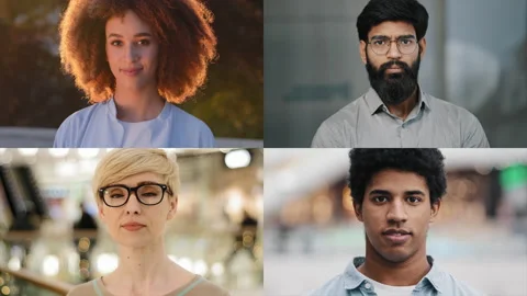 Split screen collage portrait diverse multiethnic people diversity african Stock Footage 239368706