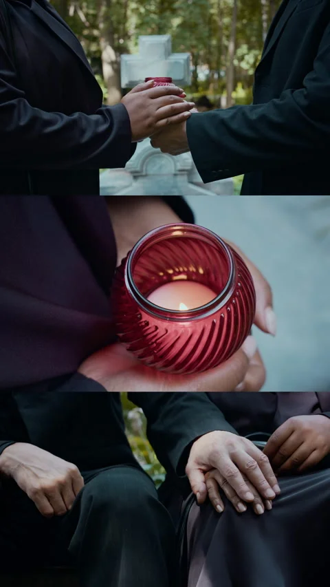 Split Screen of Couple Walking in Cemetery and Grieving at Grave 動画素材 286412550