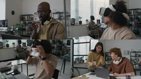 Split Screen of Diverse Web Engineers Working on Project in Office Stock Footage 299684508