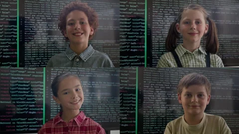 Split Screen of Four Happy Youthful Schoolkids Looking at Camera Stock Footage 316476154