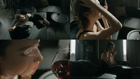 Split Screen of Girl Lost in Her Troubled Thoughts, Shouting into Phone 動画素材 301115450