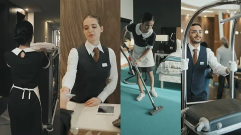 Split Screen of Hotel Staff Stock Footage 166940055