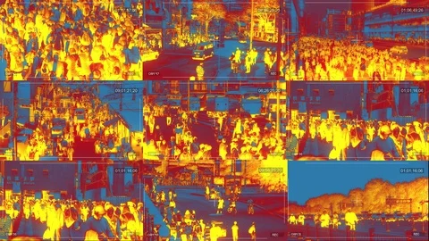Split Screen Infrared CCTV Camera Monitoring City Video stock 111520923