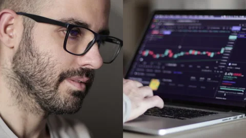 Split screen of an investor working on graphic chart Stock Footage 168363340