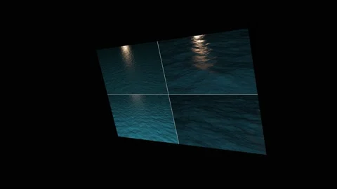 Split screen. Lunar path on a calm water surface. Reflection of the moon in t Stock Footage 136949315