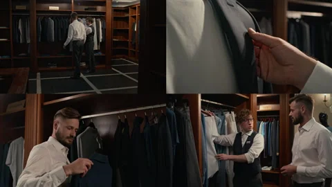 Split Screen of Man Shopping in Clothing Store 動画素材 290080526