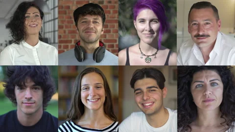 Split screen of men and women looking together at the camera. Stock Footage 131222458