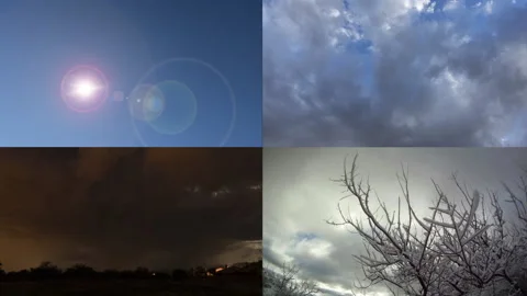 Split screen montage of four different weather conditions in time lapse Stock Footage 221571193
