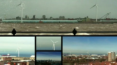 Split screen montage of wind turbines Stock Footage 672681