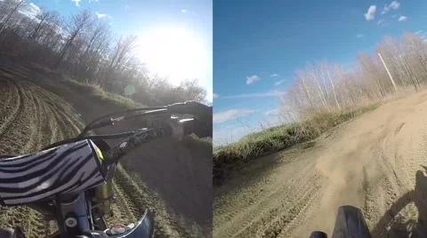Split screen motocross, unique view of front and back at same time Stock Footage 49741186