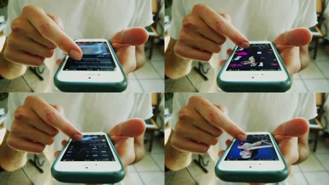 Split Screen Of Multiple People Scrolling Swiping And Liking On Social Media Stock Footage 265071366
