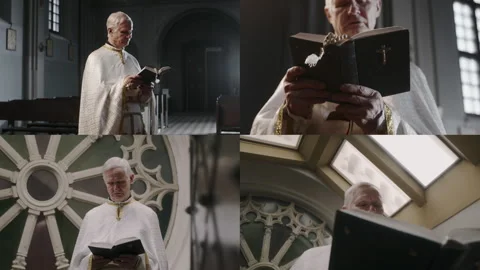 Split Screen of Pastor Reading Bible in Church Video stock 279937869
