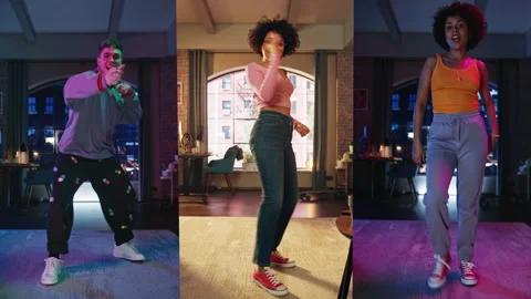 Split Screen People Dancing Loft Apartment Stock Footage 171928721