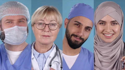Split Screen Portraits of Diverse Group of Doctors Stock Footage 133223781