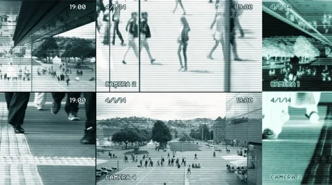 Split screen security camera view. observation surveillance. people persons Stock Footage 40250560