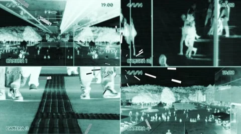 Split screen security camera view. observation surveillance. people persons Stock Footage 64540974