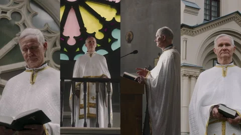 Split Screen of Senior Pastor Preaching in Church Video stock 280324342