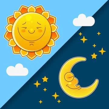 Split-screen Showing The Sun And The Moon Illustrazione stock