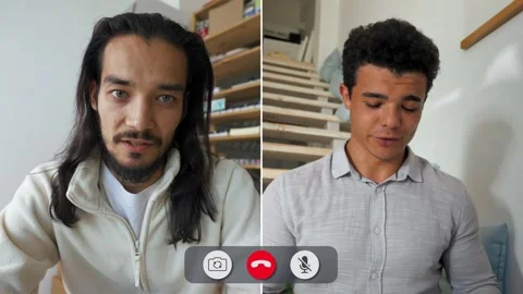 Split screen team call shows a bored man engaging with coworkers Stock Footage 326951944