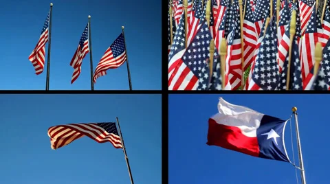 Split Screen Video of American and Texas Flags fluttering Video stock 45292309