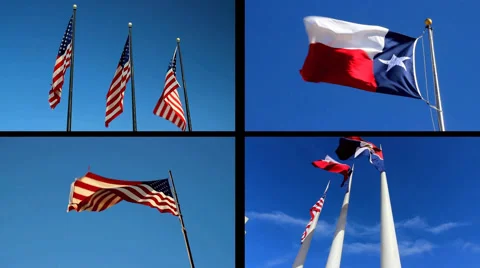 Split Screen Video: Blue Texas Sky and Flags Video stock 45292152