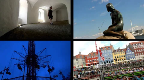 Split Screen Video with Four Panel View of Sightseeing spots in Copenhagen Video stock 44754003