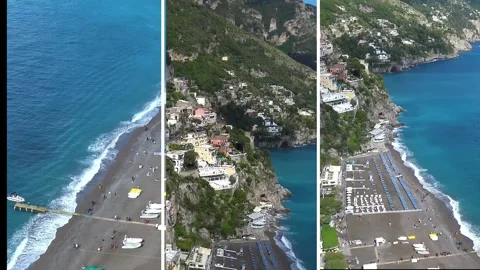 Split screen video showing beaches and coastline along the Sorrento Coast with t Video stock 325057380