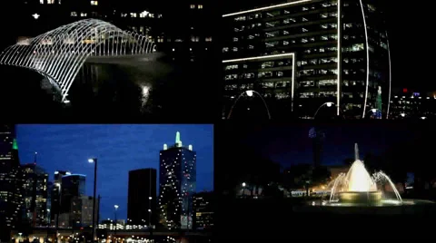 Split Screen video showing different places in Dallas at night Stock Footage 45454558
