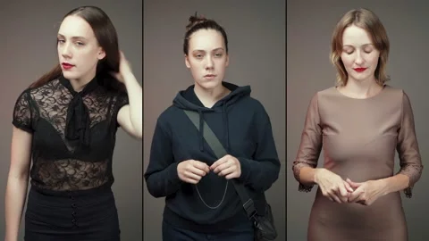 Split screen video of two women gets ready for a work Stock Footage 137230816