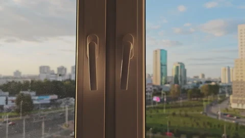 Split screen view from a window showing two contrasting weather conditions Stock-Footage 343566625