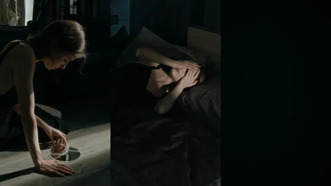 Split Screen of Young Woman Feeling Frustrated and Paranoid at Home Stock-Footage 301095308