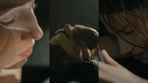 Split Screen of Young Woman Feeling Anxious during Depressive Episode 스톡 동영상 301095950