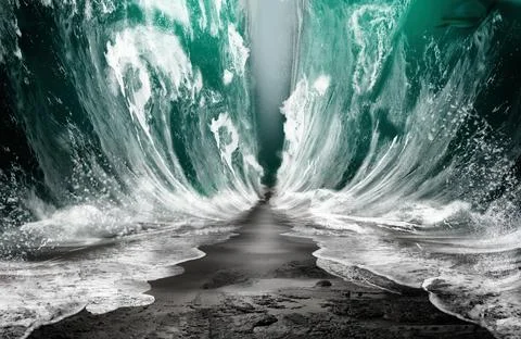 Split Sea cross red sea Stock Illustration