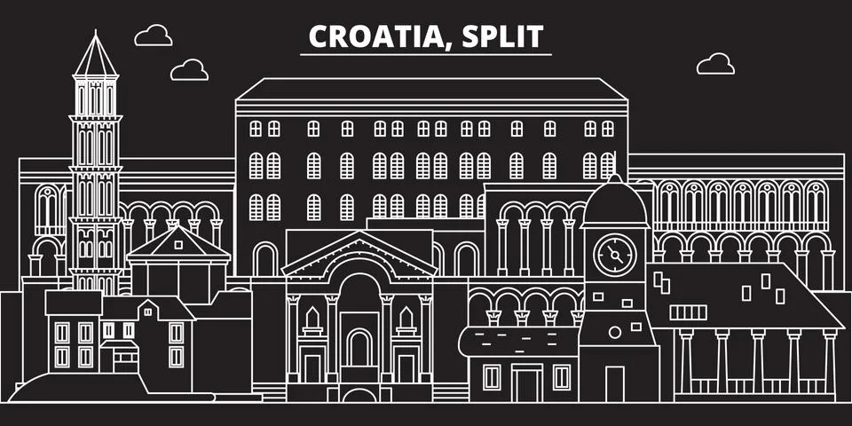Split silhouette skyline. Croatia - Split vector city, croatian linear Ilustración de archivo
