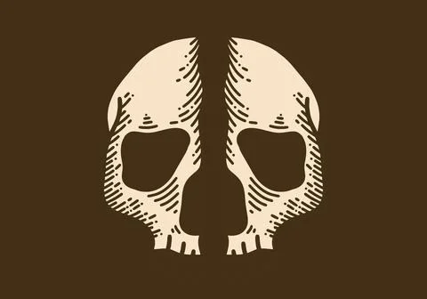 Split skull retro vintage line art Stock Illustration