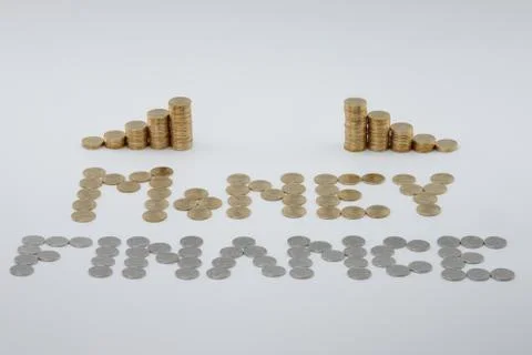 Split step pile of gold coins Foto stock