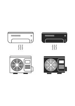Split System Air Conditioner Indoor and Outdoor Unit Vector Icons Stock Illustration