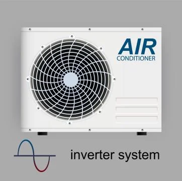 Split system air conditioner inverter. Realistic conditioning with with WiFi Stock Illustration