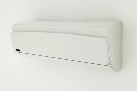 Split-system air conditioner on white wall. 3D illustration Illustrazione stock