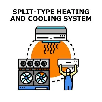 Split system heating and cooling installation process Stock Illustration