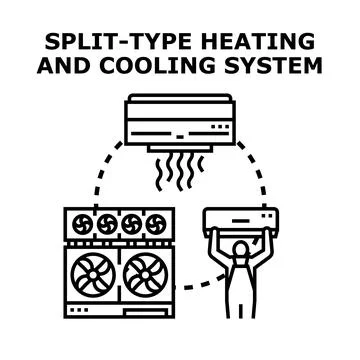 Split system heating and cooling installation process Stock Illustration