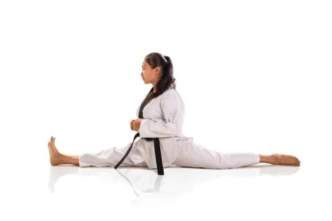 Split tae-kwon-do girl sideways profile isolated Stock Photos