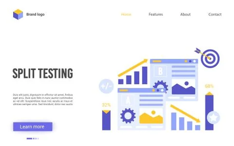 Split testing vector illustration, cartoon flat website interface design for Stock Illustration