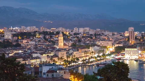 Split town night hyperlapse, Croatia Stock Footage 255975322