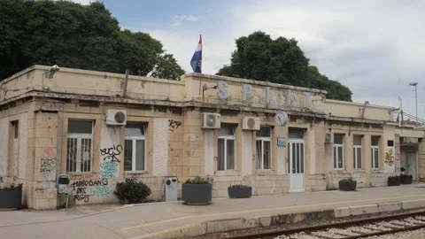 Split Train Station, Old Building Exterior, Croatia, Establishing shot Stock Footage 206374459