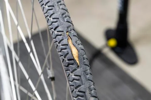 Split Tread Old Bicycle Tire Stock Photos