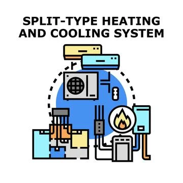 Split type heating and cooling climate control system Stock Illustration