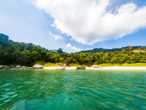Split underwater view of tropical  beach Stock Photos